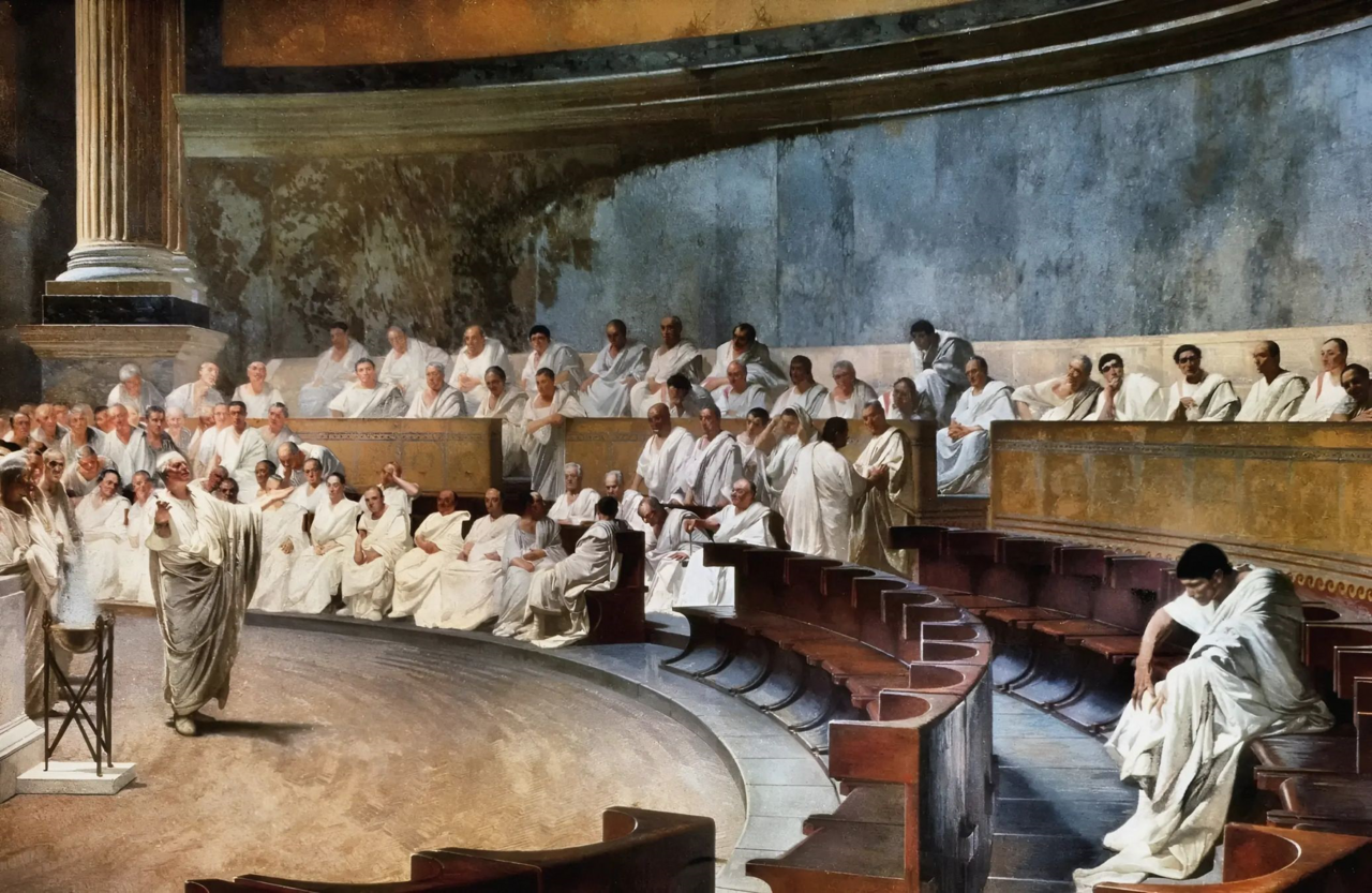 Cicero fördömer Catilina i den romerska senaten
